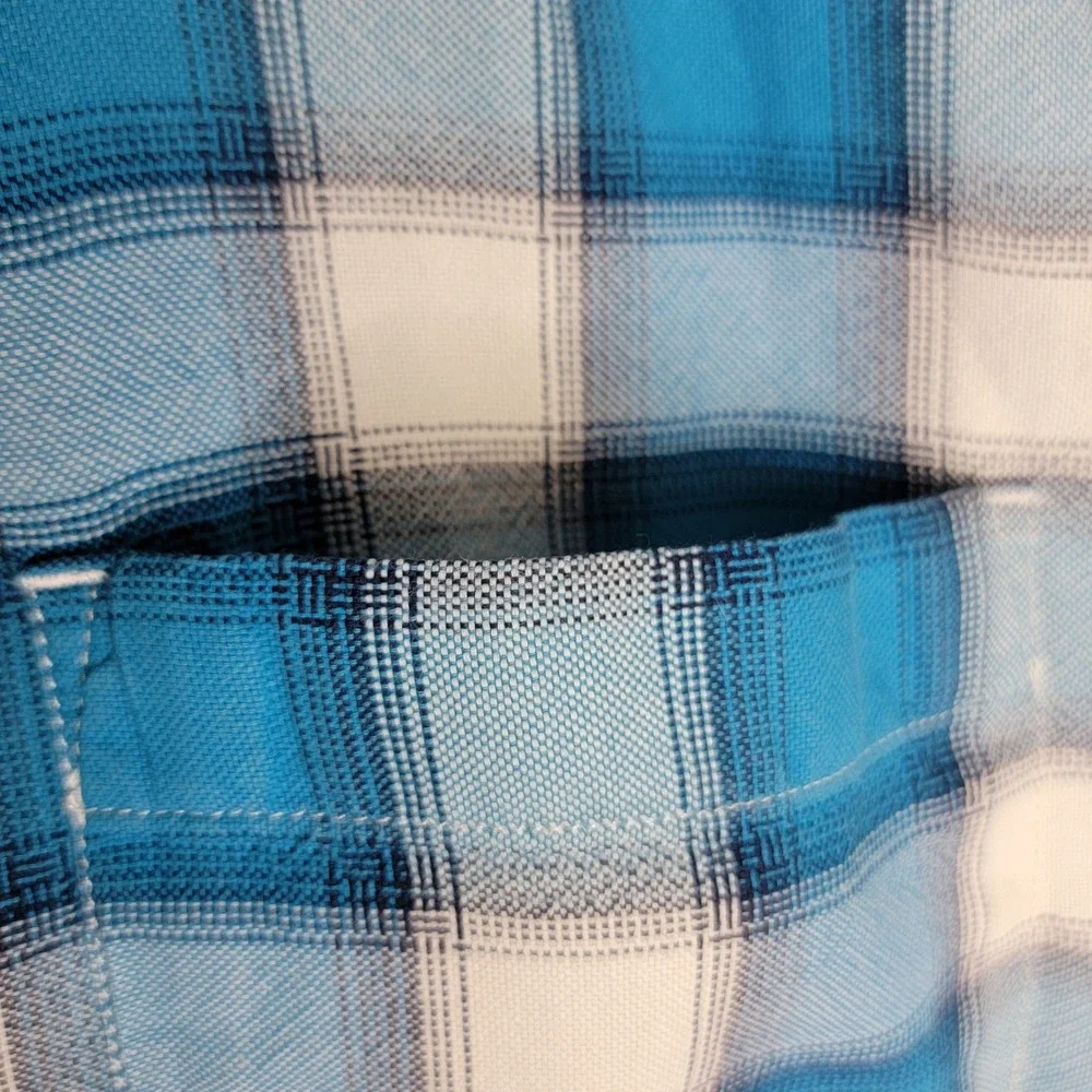 The North Face Mens Blue White Plaid Short Sleeve Cotton Button Down Shirt L